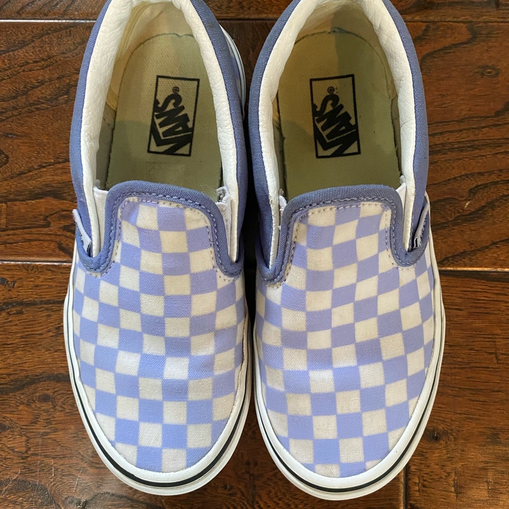 EUC Vans Girls Checkerboard Slip-On Shoes - Periwinkle & White
